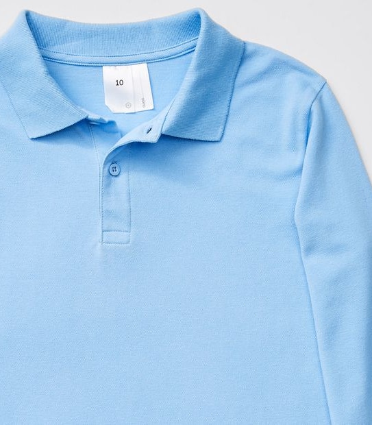 Long Sleeve School Polo Top - Sky Blue