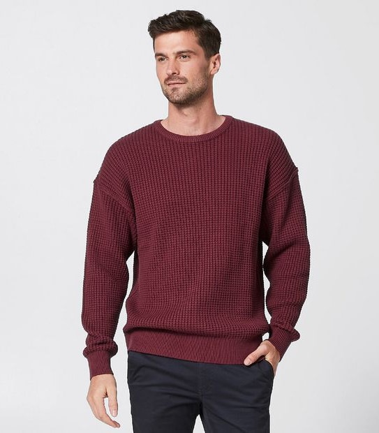 Commons Slouchy Crew Knit Jumper - Burgundy