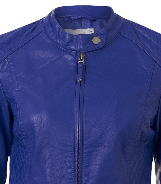 Quilted Panel Faux Leather Jacket - Cobalt