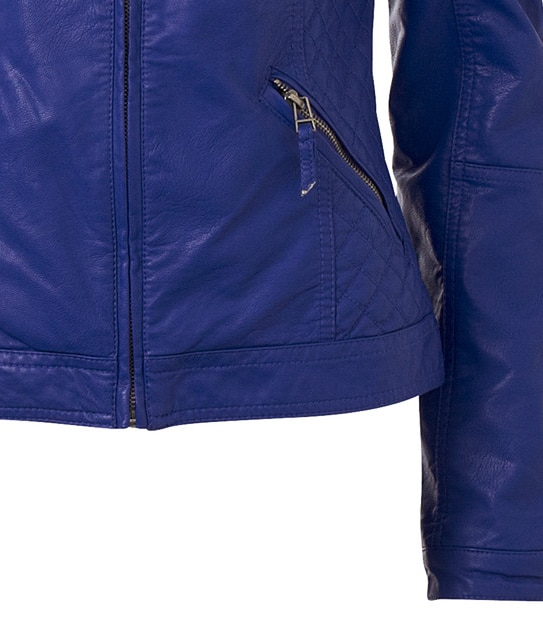 Quilted Panel Faux Leather Jacket - Cobalt