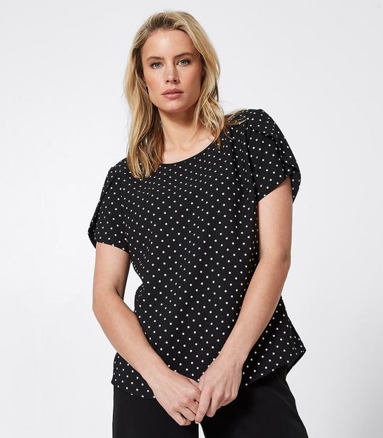 Preview Evie Tulip Sleeve Blouse - Black/Ivory Spot