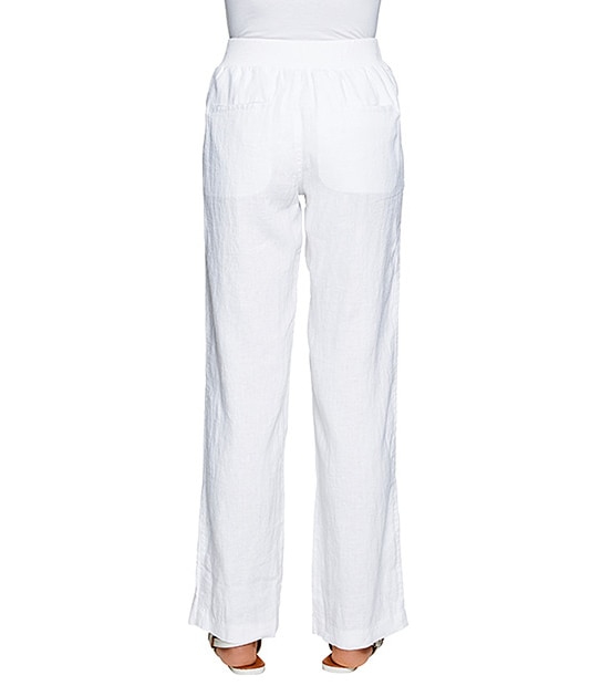 Full Length Wide-Legged Linen Pants - White