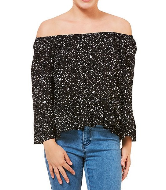 Dannii Minogue Petites Star Print Off The Shoulder Top - Black