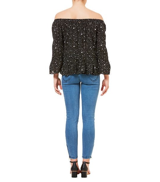 Dannii Minogue Petites Star Print Off The Shoulder Top - Black