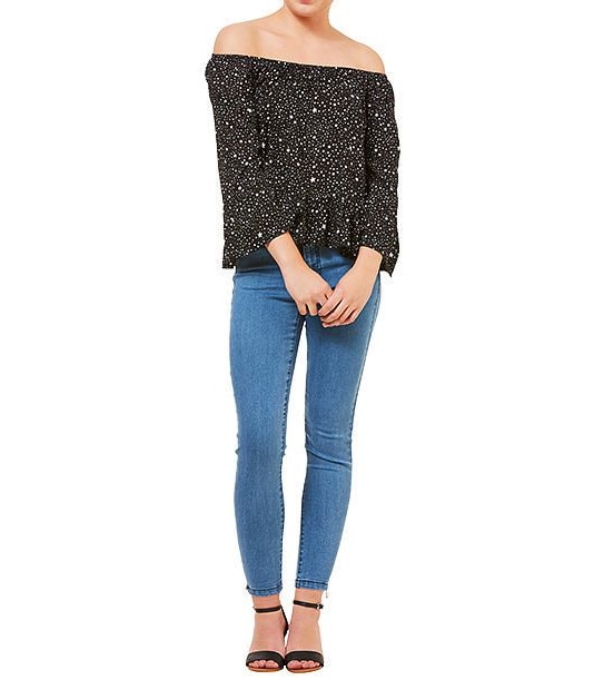 Dannii Minogue Petites Star Print Off The Shoulder Top - Black