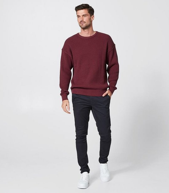 Commons Slouchy Crew Knit Jumper - Burgundy
