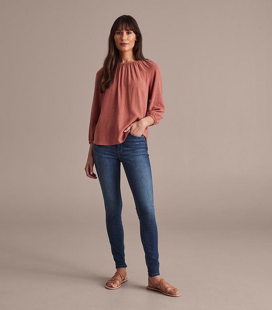 Linen Blend Perry Gathered Neck Blouse
