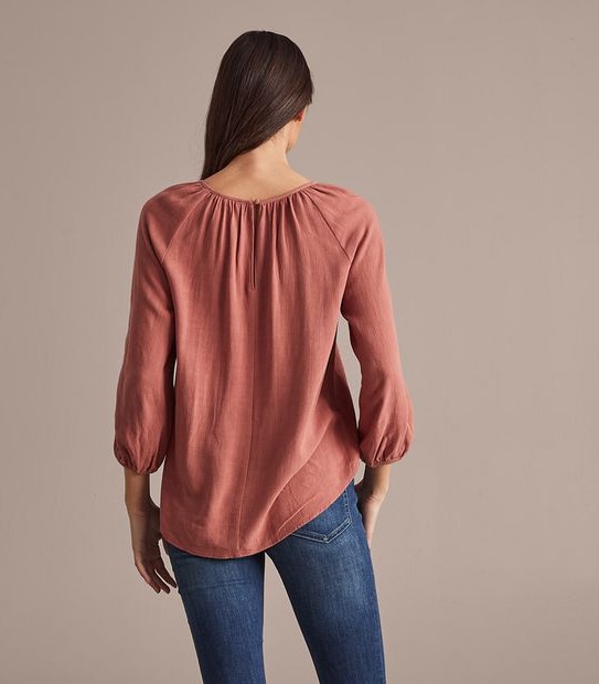 Linen Blend Perry Gathered Neck Blouse