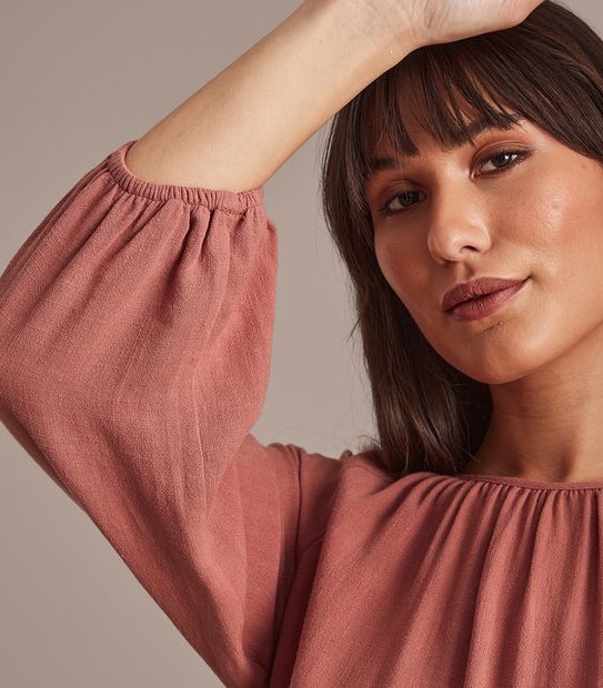 Linen Blend Perry Gathered Neck Blouse