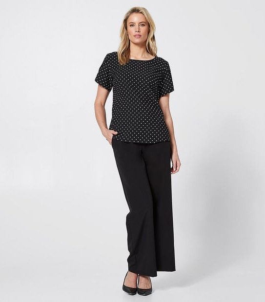 Preview Evie Tulip Sleeve Blouse - Black/Ivory Spot