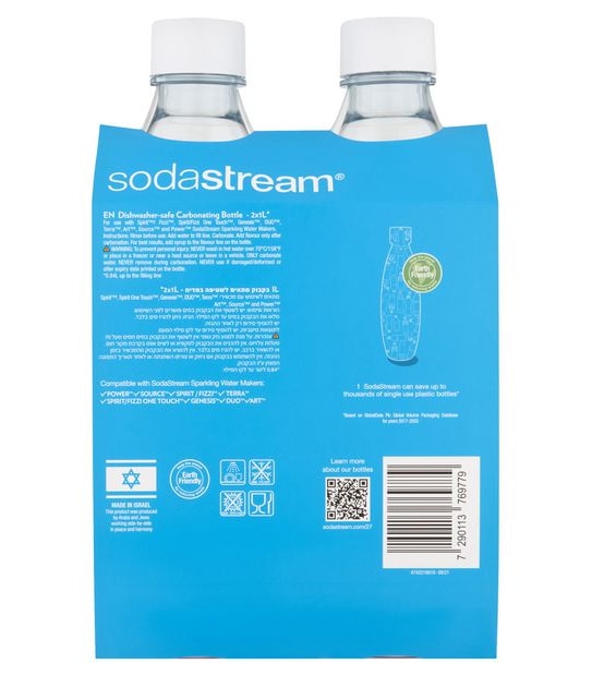 SodaStream 1L Slim Dishwasher Safe Bottles Twin Pack - Black