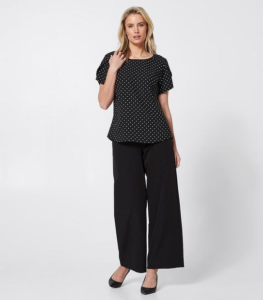 Preview Evie Tulip Sleeve Blouse - Black/Ivory Spot