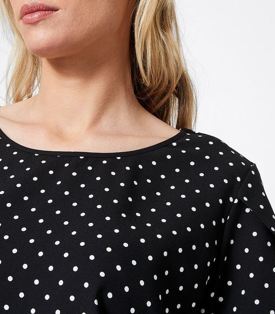 Preview Evie Tulip Sleeve Blouse - Black/Ivory Spot