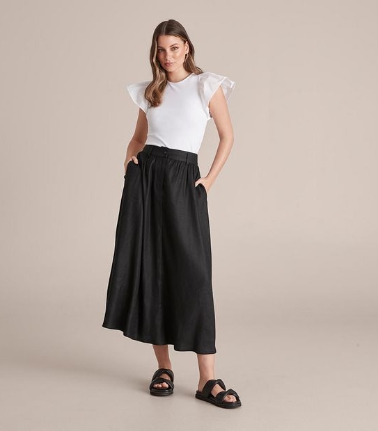 Preview Linen Blend Yoke Gathered Skirt