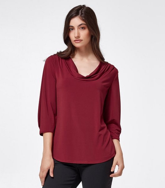 Preview 3/4 Sleeve Cowl Neck Top - Red