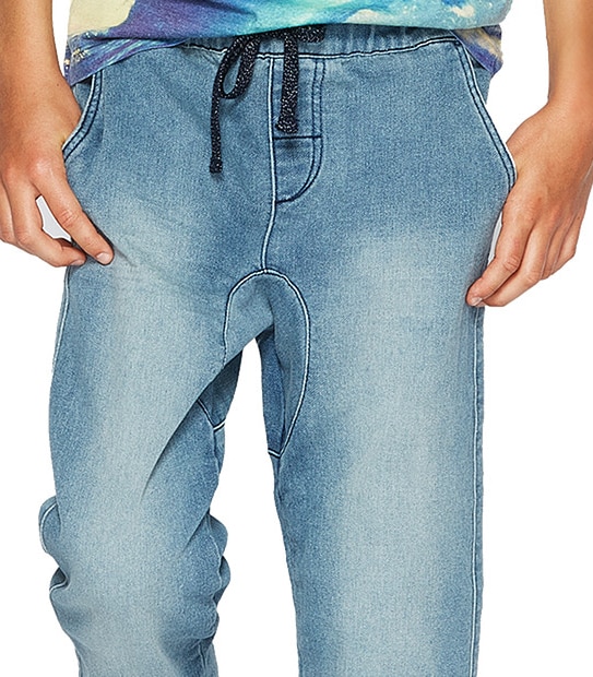 Boys' French Terry Denim Pants - Dark Blue 2 of 3