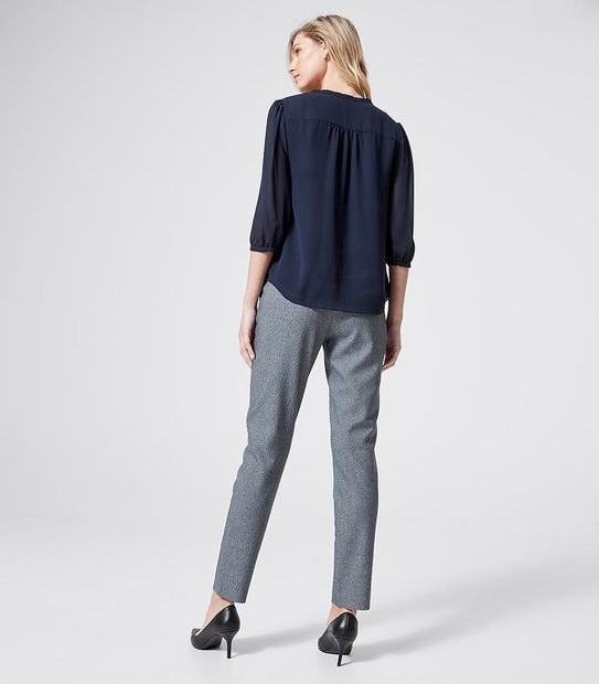 Preview 3/4 Sleeve Dobby Tie Neck Blouse - Midnight Blue