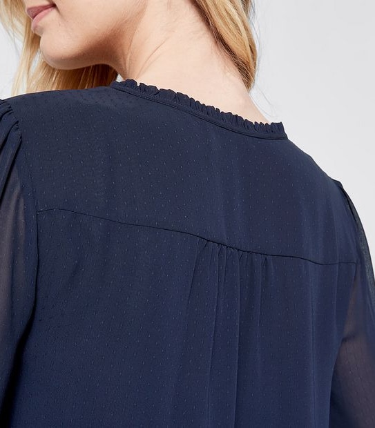 Preview 3/4 Sleeve Dobby Tie Neck Blouse - Midnight Blue