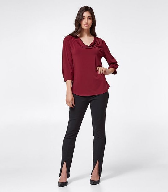 Preview 3/4 Sleeve Cowl Neck Top - Red
