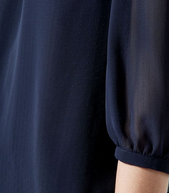 Preview 3/4 Sleeve Dobby Tie Neck Blouse - Midnight Blue