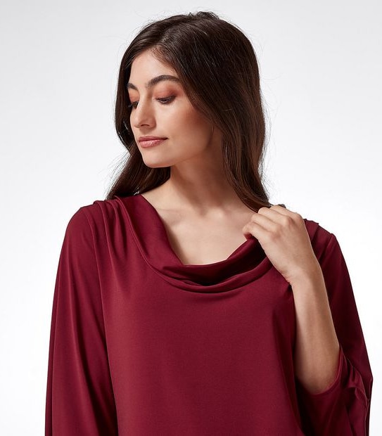 Preview 3/4 Sleeve Cowl Neck Top - Red