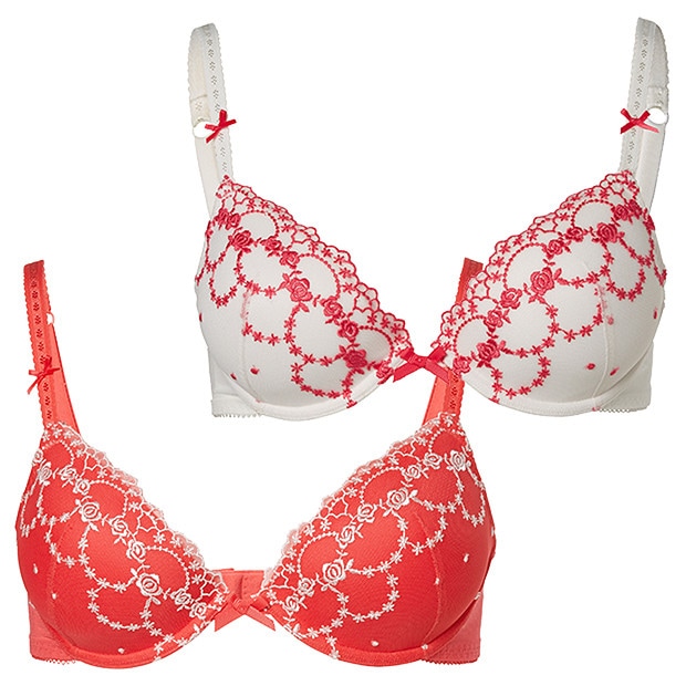 Lily Loves 2 Pack Plunge Bras - Teaberry/White