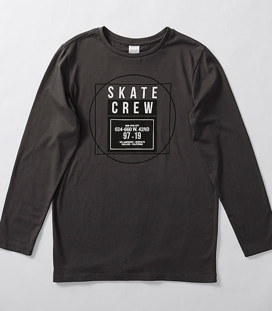 Long Sleeve Skate Crew Print T-Shirt