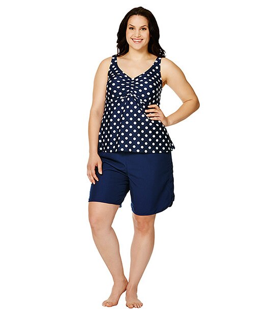 Belle Curve Tankini Top - Navy Spots