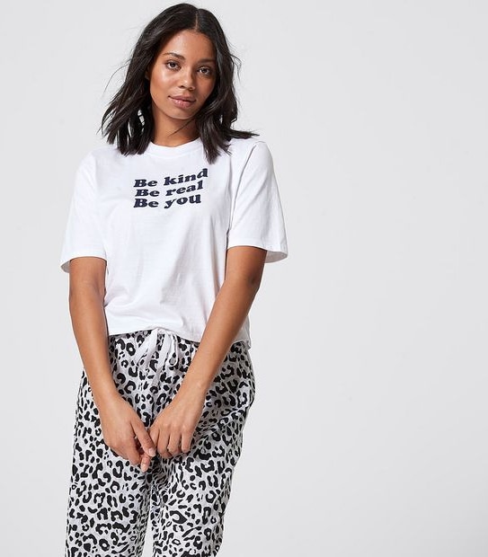 Lily Loves Slogan Sleep T-Shirt - White Be Kind