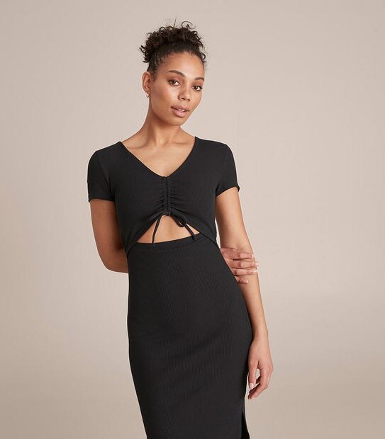 Lily Loves Ruched Front Ribbed Midi Dress