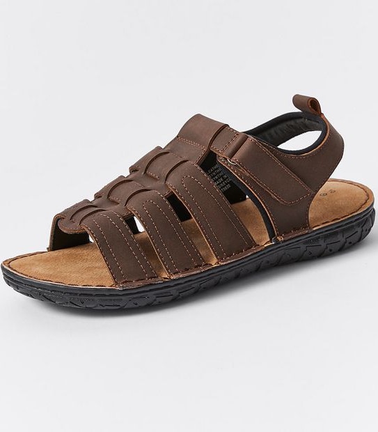 Leather Strap Back Crazy Horse Sandals - Dark Brown