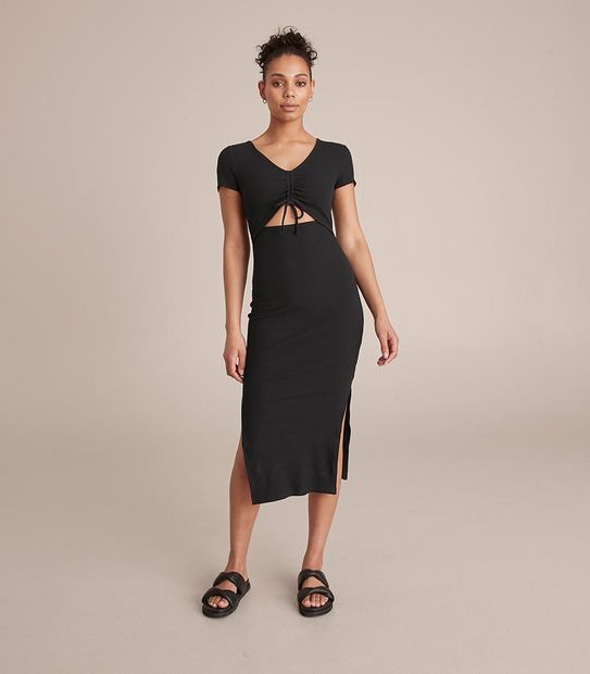 Lily Loves Ruched Front Ribbed Midi Dress