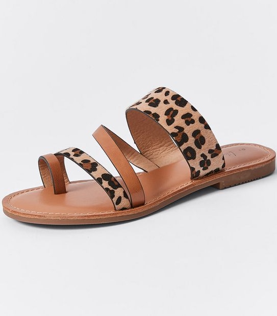 Lily Loves Mykonos Toe Loop Sandals - Tan Brown/Leopard