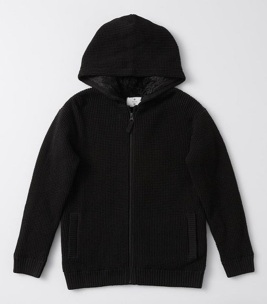 Sherpa Zip Thru Knit Hoodie  - Black