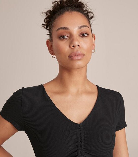 Lily Loves Ruched Front Ribbed Midi Dress
