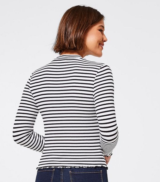 Lily Loves High Neck Ribbed T-Shirt - Black/White