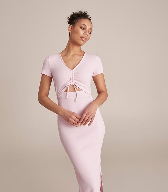 Lily Loves Ruched Front Ribbed Midi Dress 4 of 5