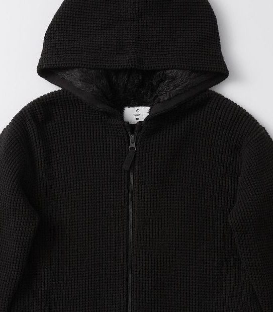 Sherpa Zip Thru Knit Hoodie  - Black