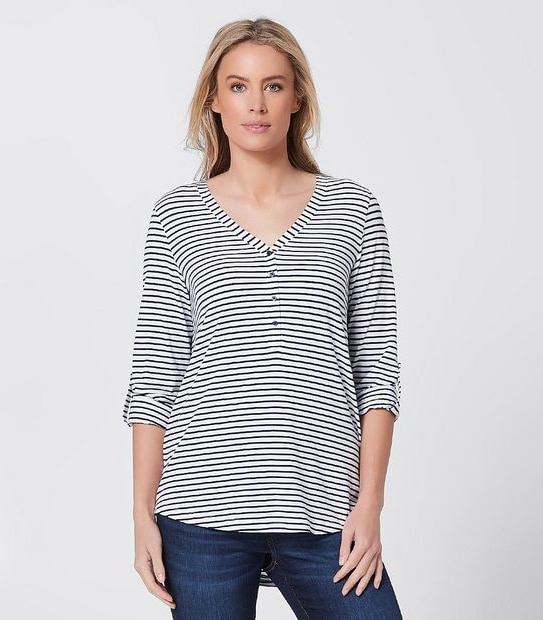 Rory Henley Long Sleeve Top - White/Navy Blue Stripe