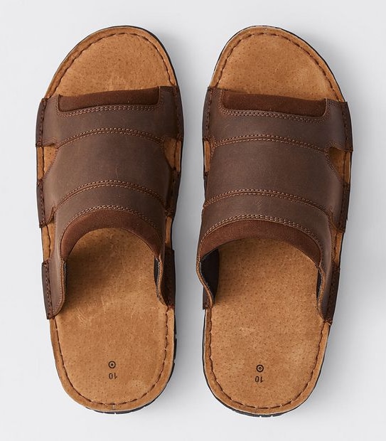 Leather Slip On Crazy Horse Sandals - Dark Brown