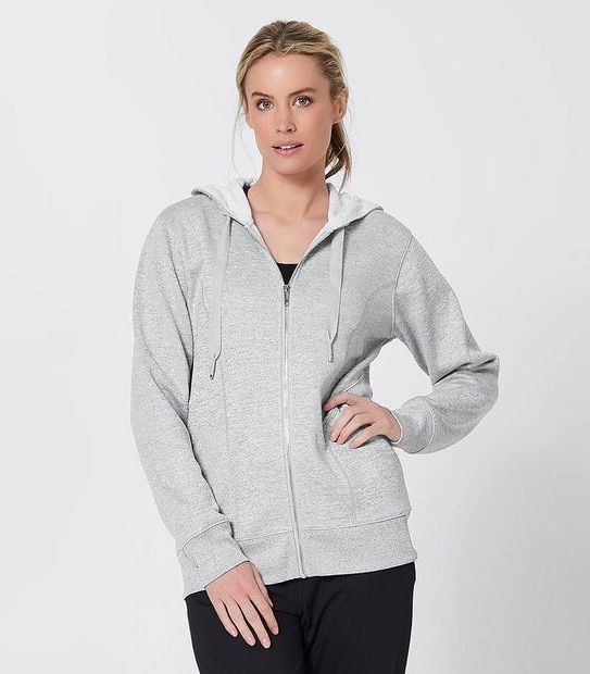 Active Zip Through Textured Hoodie Jumper - Light Grey Marle