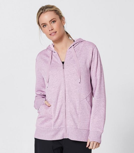 Active Zip Through Textured Hoodie Jumper - Pink Marle