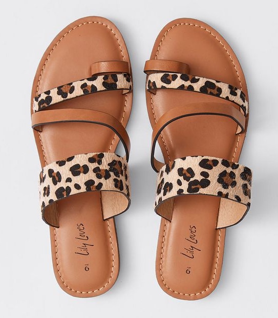 Lily Loves Mykonos Toe Loop Sandals - Tan Brown/Leopard