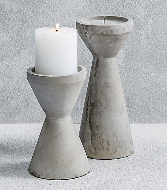 Large Concrete Hourglass Pillar Candle Holder