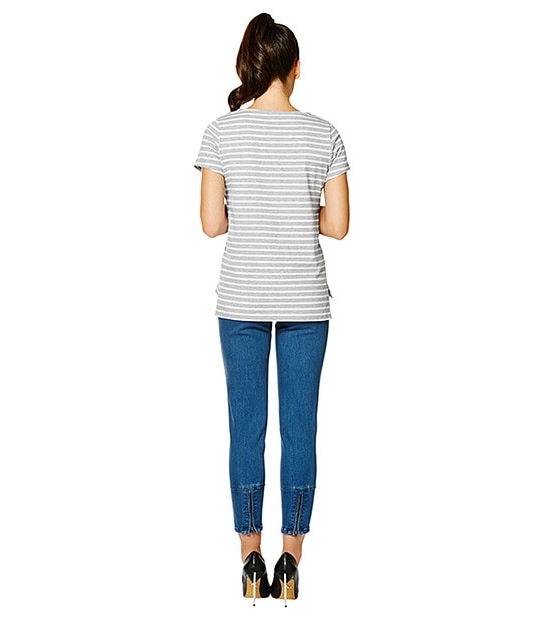 Dannii Minogue Petites Boatneck T-Shirt - Grey / White