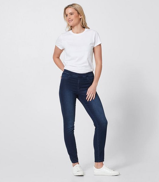 DENIM Wonder Denim Mid Rise Cropped Knit Jeggings - Dark Wash Blue
