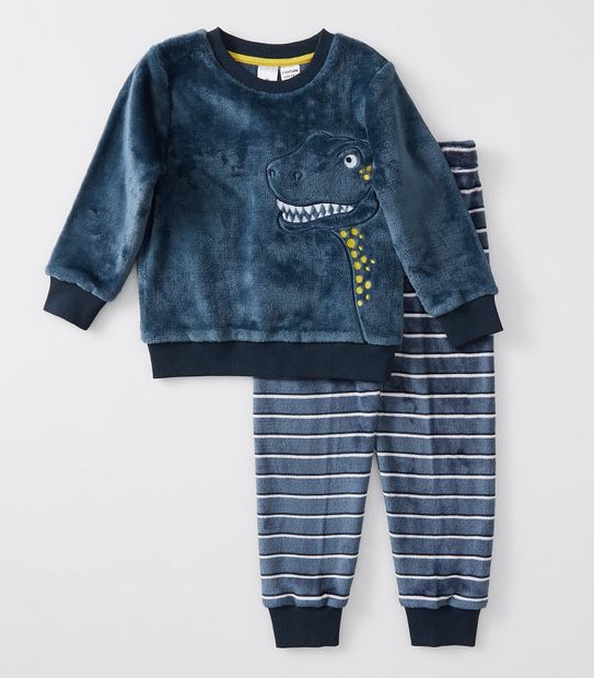 Long Sleeve Dinosaur Fleece Pyjama Set - Blue