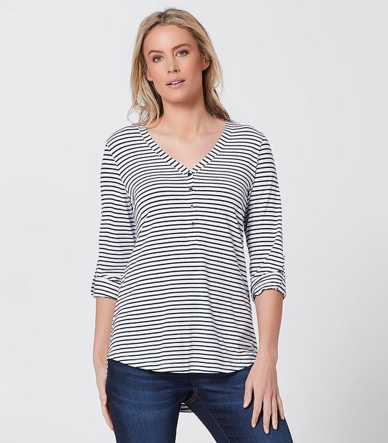 Rory Henley Long Sleeve Top - White/Navy Blue Stripe
