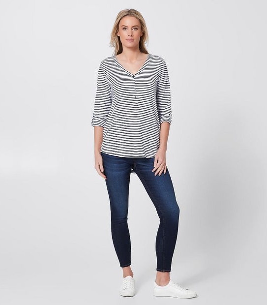 Rory Henley Long Sleeve Top - White/Navy Blue Stripe