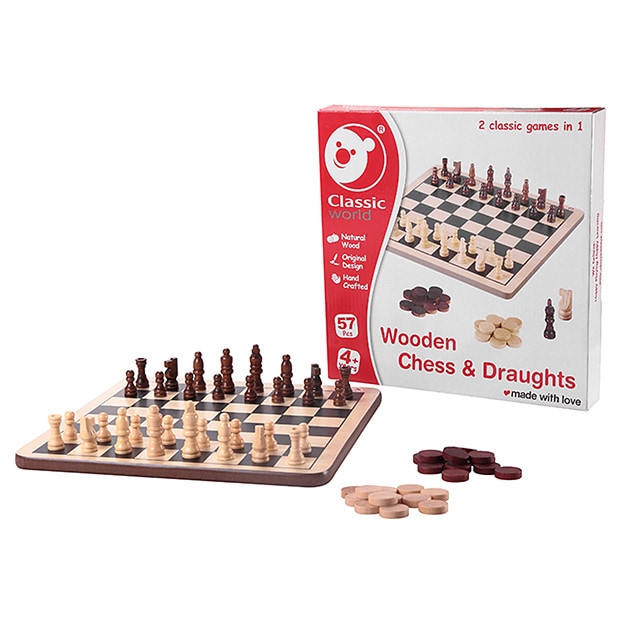 Wooden Chess + Draughts Set | Target Australia